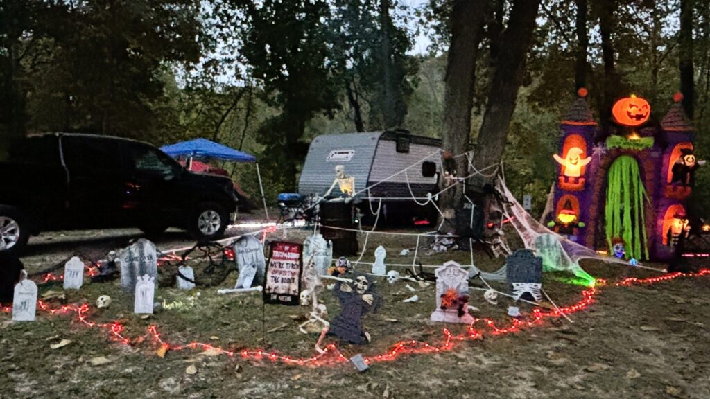 A campsite decorated as a graveyard for the Boo Springs contest